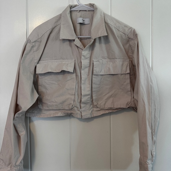 TNA Cream Off-White Cropped Utility Cargo Jacket - Picture 1 of 2
